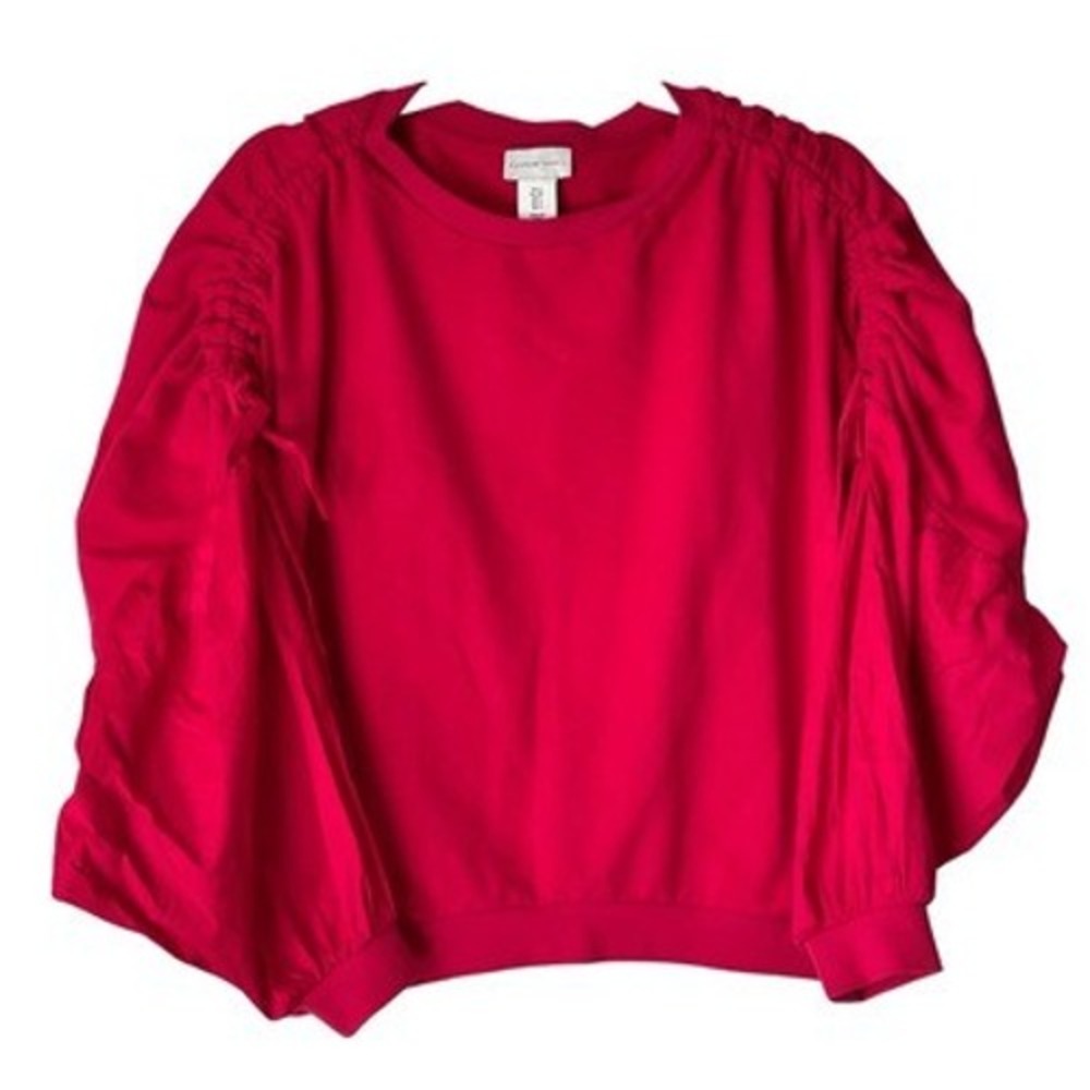 S4 A Picture's Worth Sweatshirt Ruched Puff‎ Sleeve Balloon Red Romantic